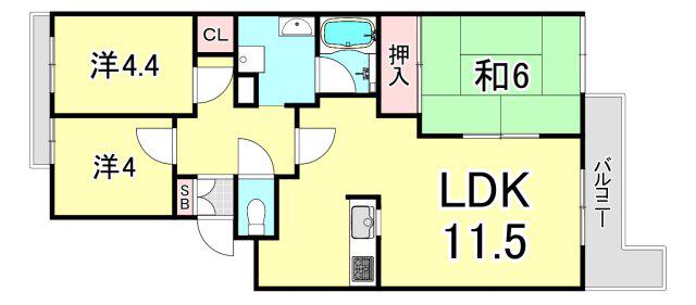 エバーグレイス西宮 I(3LDK/4階)の間取り写真