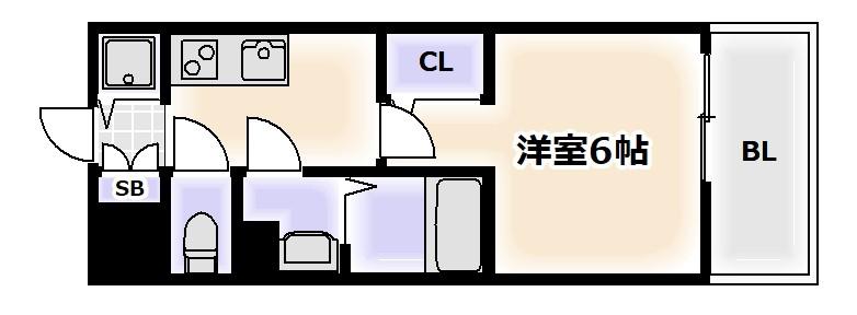 エスリード難波VALORE(1K/2階)の間取り写真