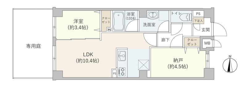 アベニュー瓢箪山(2LDK/1階)の間取り写真