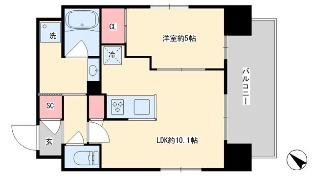 ドゥ‐ コルド(1LDK/7階)の間取り写真