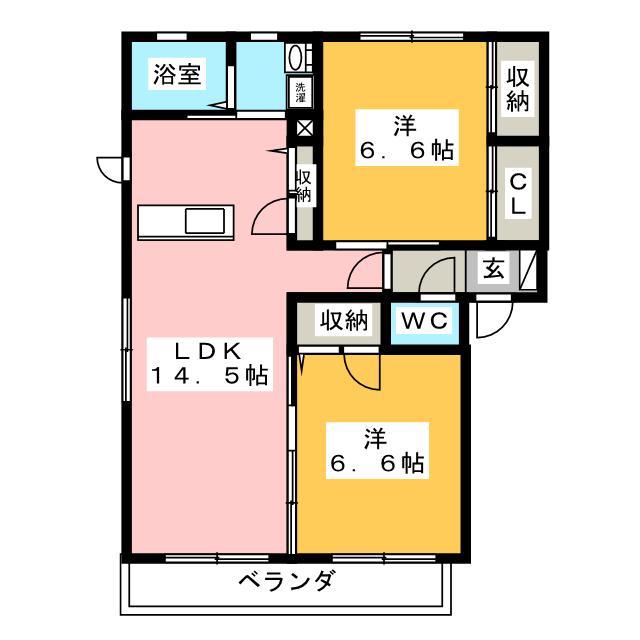 メゾンドグランパE(2LDK/2階)の間取り写真