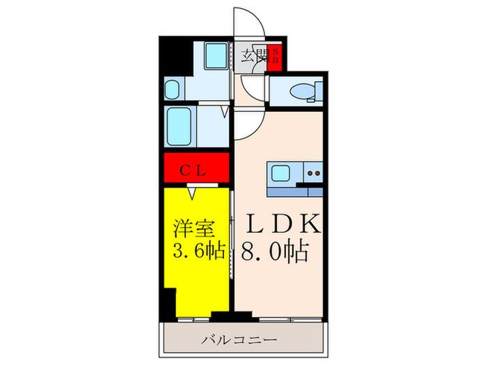 GRAN PASEO 江坂(1LDK/2階)の間取り写真