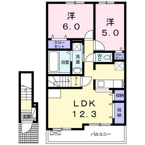 メゾン・リヴィエール II京終(2LDK/2階)の間取り写真