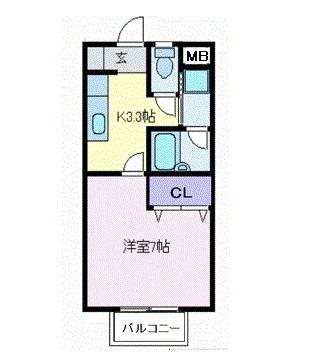 ラフィーネZEN(1K/2階)の間取り写真