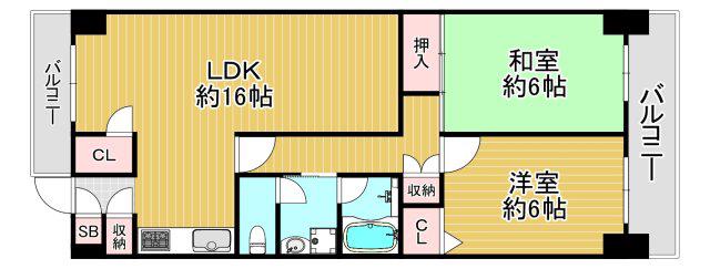 インペリアル堂島(2LDK/2階)の間取り写真