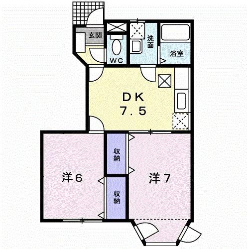 プレステージ花ずいC(2DK/1階)の間取り写真