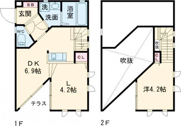 プレミアム萱方II(1LDK/1階)の間取り写真