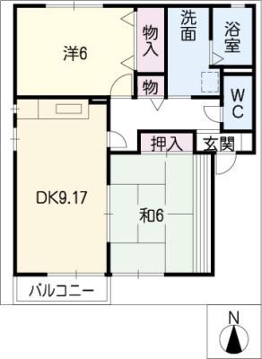 ファミーユ山池(2DK/1階)の間取り写真