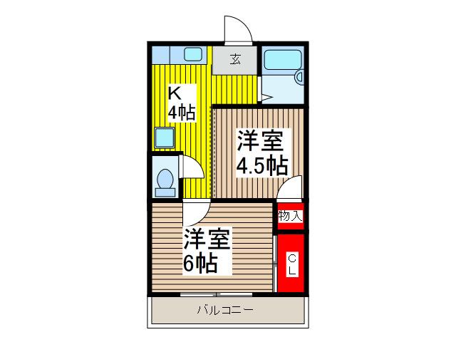 エレガンスコーポ(2K/2階)の間取り写真