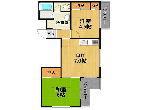 ドルチェ桜ヶ丘(2DK/2階)の間取り写真