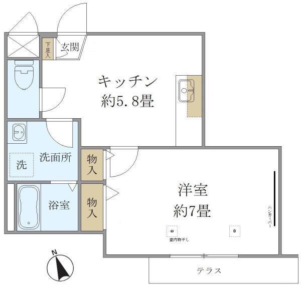 ヴィルクレールII(1K/1階)の間取り写真