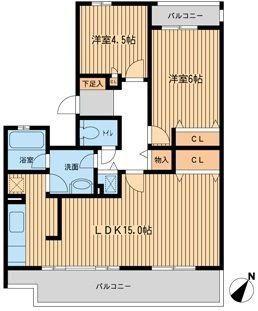 セレーノ大宮C棟(2LDK/3階)の間取り写真
