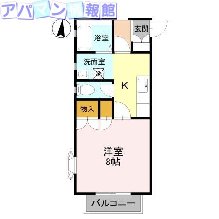 クリスタル女池B(1K/1階)の間取り写真
