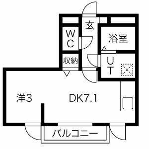 メリディアンなないろの里 壱番館(ワンルーム/3階)の間取り写真