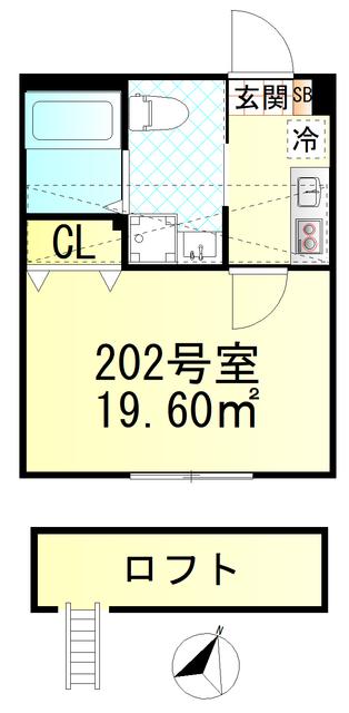元住吉6世帯(1K/2階)の間取り写真