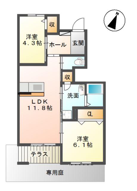 アヴェニール陽向(2LDK/1階)の間取り写真