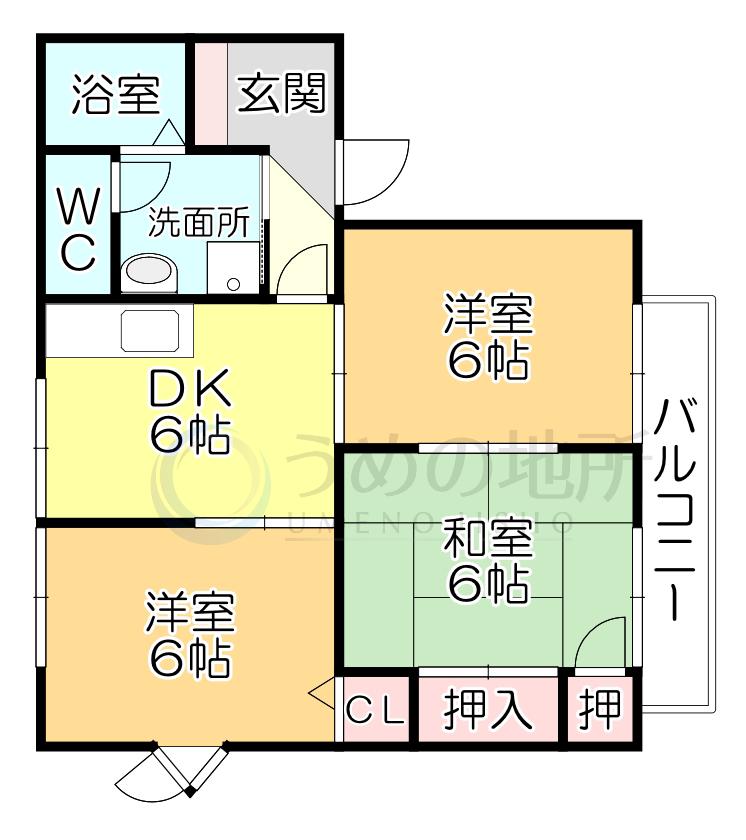 テラスコート花水木C棟(3DK/2階)の間取り写真