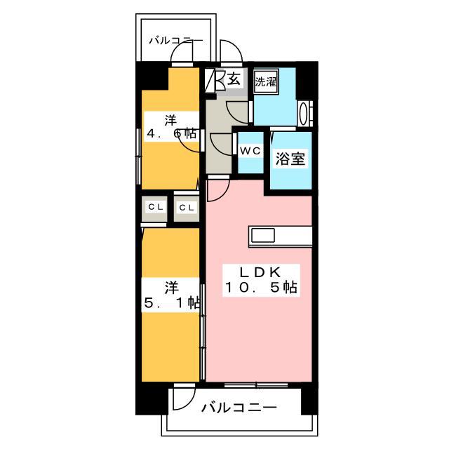 MODERN PALAZZO 県庁口(2LDK/2階)の間取り写真
