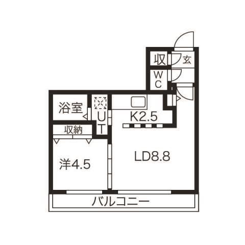 グランデルーシア手稲(1LDK/4階)の間取り写真