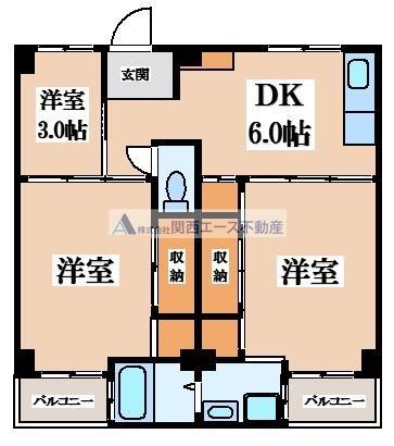 ビレッジハウス伏屋(3DK/4階)の間取り写真