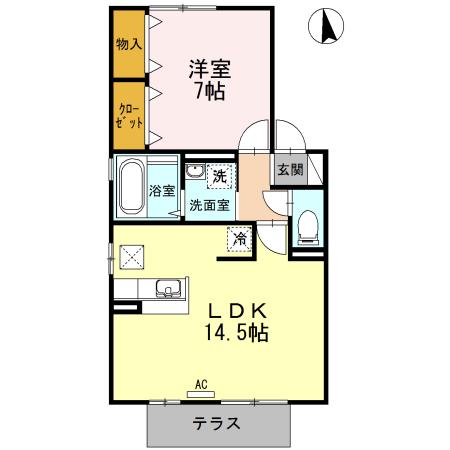 リビングタウン江戸屋敷D棟(1LDK/1階)の間取り写真