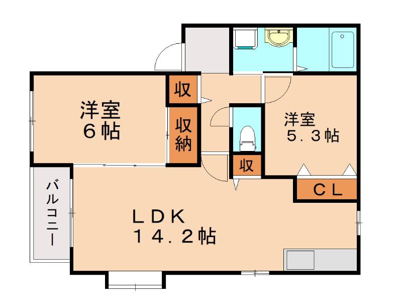 フラットサニーガーデンA棟(2LDK/2階)の間取り写真