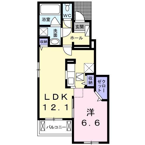 アネシス木太B(1LDK/1階)の間取り写真