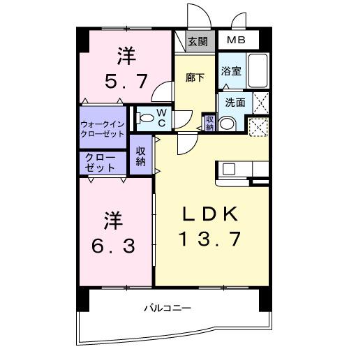 デイドリーム(2LDK/5階)の間取り写真
