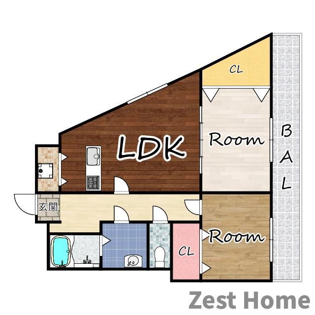ラムール武庫之荘弐番館(2LDK/3階)の間取り写真
