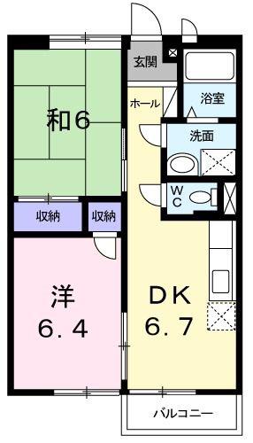 シャルム岩出(2DK/2階)の間取り写真