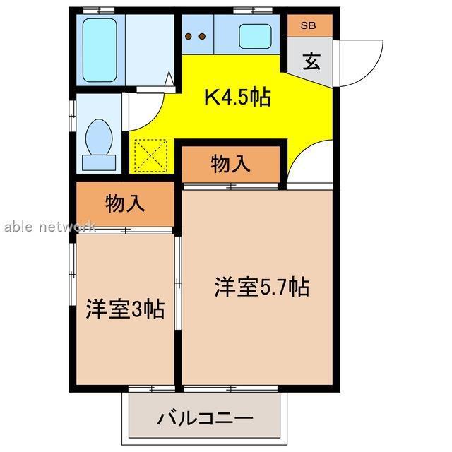 グーテンハウゼ(2K/2階)の間取り写真