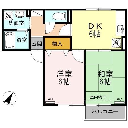 エスパシオ那賀川A棟(2DK/2階)の間取り写真