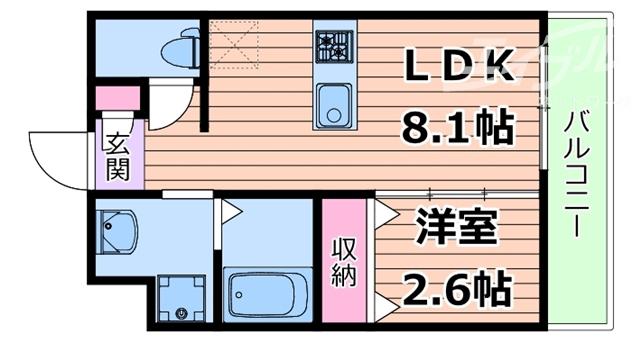 リアコート千里丘Iサウス(1LDK/2階)の間取り写真