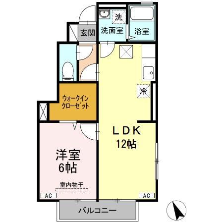 メゾンクオーレD(1LDK/1階)の間取り写真