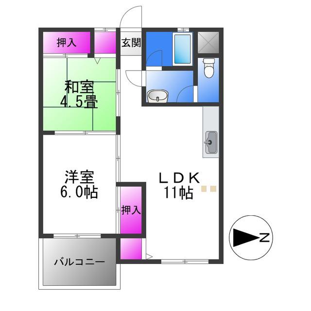 長吉グリーンハイツ(2LDK/2階)の間取り写真