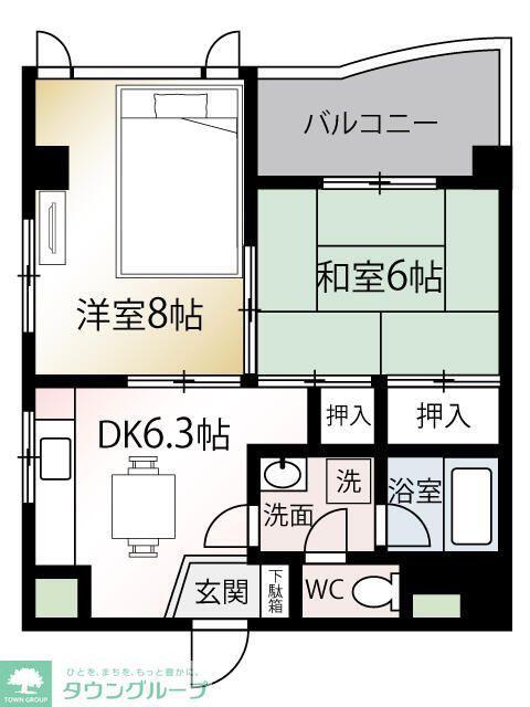 YM上板橋 パーシモンハウス(2DK/4階)の間取り写真