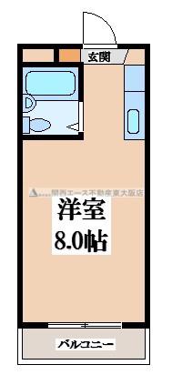 瓢箪山ハイツ(ワンルーム/3階)の間取り写真