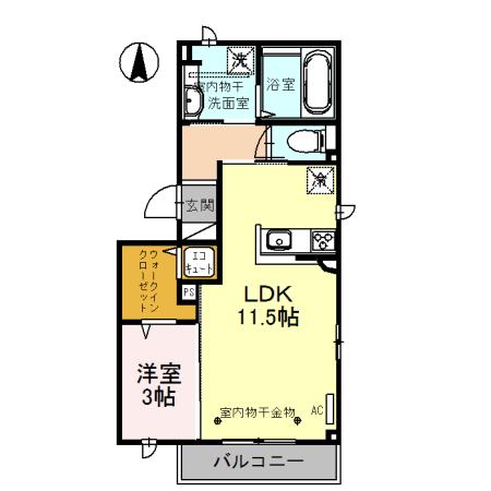 スプレンドールS(1LDK/2階)の間取り写真