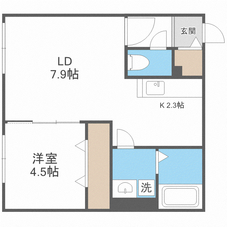 PRESCELTO麻生(1LDK/1階)の間取り写真