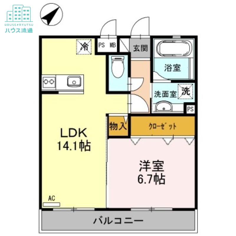エトワール諫早(1LDK/1階)の間取り写真