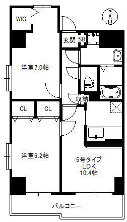 アリエスC.B(2LDK/7階)の間取り写真