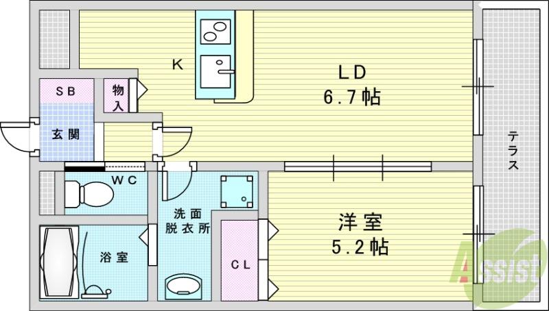 新大阪ファミール東館 別館(1LDK/2階)の間取り写真