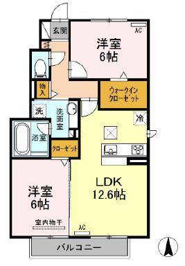 リヤン ファミーユ(2LDK/1階)の間取り写真
