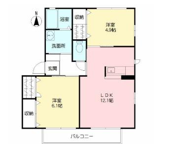 ヴィラ朱雀(2LDK/2階)の間取り写真