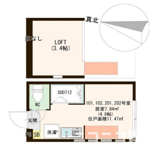 ハーモニーテラス稲荷台II(ワンルーム/2階)の間取り写真