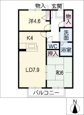 ステージアスII(2LDK/1階)の間取り写真