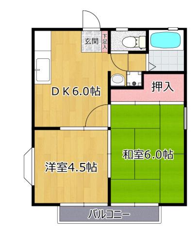 サンハイツ南原1(2DK/2階)の間取り写真