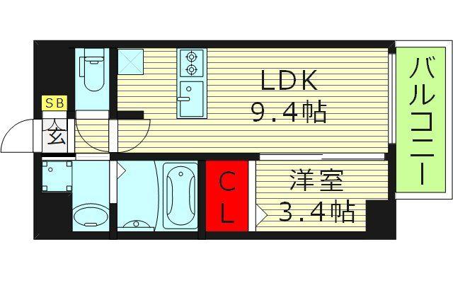 ソルテラス関目高殿駅前(1LDK/9階)の間取り写真