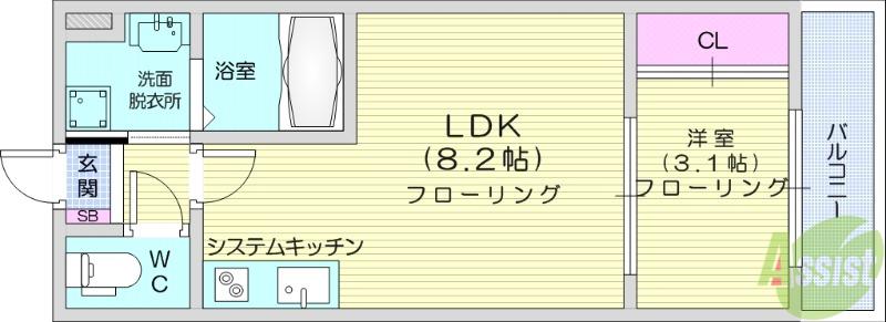 バルミジュール宮千代(1LDK/2階)の間取り写真