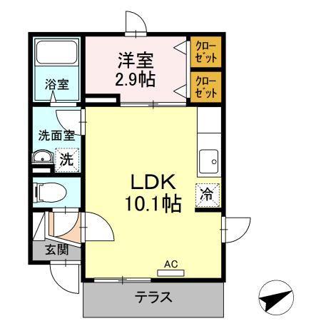 ヒヨシハウス(1LDK/1階)の間取り写真